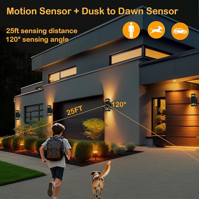 Dusk to Dawn Motion Sensor Porch Light with 3 Lighting Modes, Aluminum Exterior Light Fixtures,25ft Detection Range Waterproof Sconce for Entryway, Patio, Garage,ETL Listed