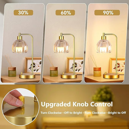 Glass Table Lamp Set of 2,Small Gold Bedside Lamps Dimmable Boho Bedroom Lamp with Tulip Flower Amber Lamp Shade,Vintage Mid Century Modern Mini Nightstand Lamp for Bedroom Living Room