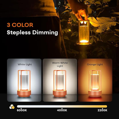 Portable Table Lamp for Indoor/Outdoor, Rechargeable Cordless Desk Lamp with Touch Sensor, 3 Way Dimmable Suitable for Bars/Cafes/Restaurants/Bedrooms/Camping Sites (Orange-2)