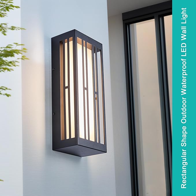 Outdoor Wall Lights, IP65 Waterproof & Anti-Rust, 1700 Lumens LED Porch Light, Triac Dimming, Textured Black Metal with White Acrylic Shade & UV Rated,Wall Mount for Patio, Entryway
