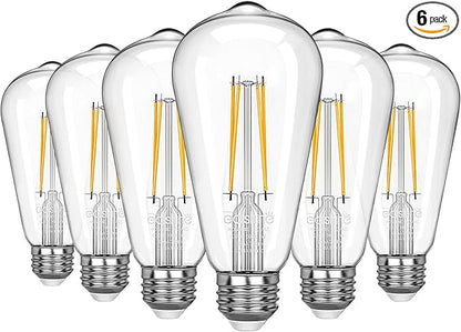 EDISHINE 6 Pack Vintage LED Edison Bulbs 8W Equivalent 60W, ST64 Dimmable Led Light Bulbs, 700LM 4000K Cool White Light E26 Base, Decorative Antique LED Filament Bulbs for Home and Commercial