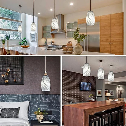 GO&SO 2 Pack Smoke-Gray Gradient Glass Pendant Light Shade,7.8"H Oval Glass Art Fixture, 1.57" Fitter, E26 Base, Hand-blown Marble Ceiling Light, Dining Room, Hallway & Track Pendant Lights