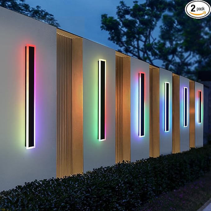 Modern Outdoor Wall Lights 35.4in Led Exterior Light Fixture 2-Pack GRB Long Wall Light Frosted White Acrylic Outdoor Sconce Lighting for Garage Entry House