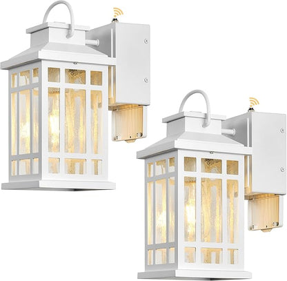 Outdoor Wall Light with GFCI Outlet, White 2-Pack Outside Lanterns for Porch Wall Mount, Dusk to Dawn Outdoor Lighting for House, Garage, Entryway, Doorway, Aluminum Waterproof and Anti-Rust