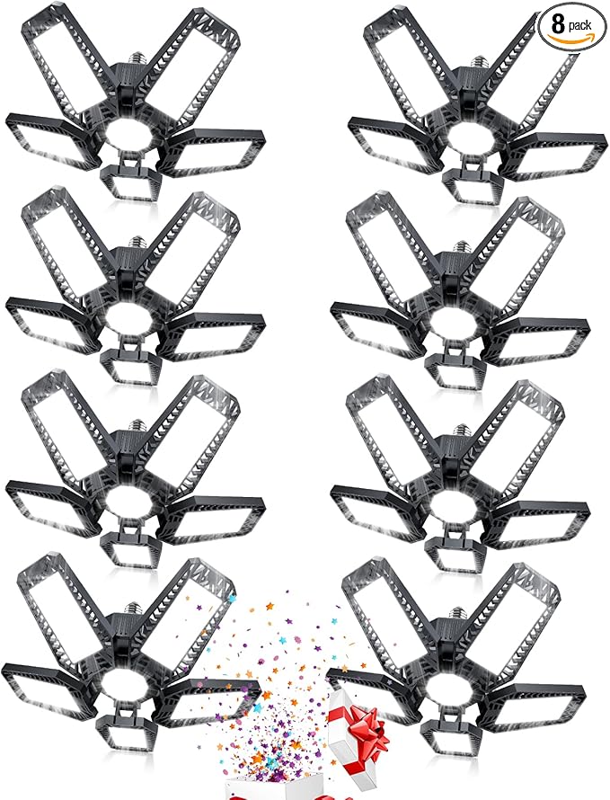 LED Garage Light - 160W 16000LM 6500K LED Garage Ceiling Lights, Screw in Shop Lighting 5+1 Deformable Panels for Attic, Basement, Workshop, E26/E27 (8)