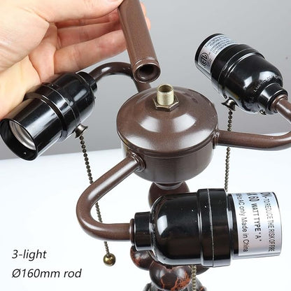Bieye B10024 Antique Metal Table Lamp Base with 3-Light Sockets (Brown, 7" Wx25 H)