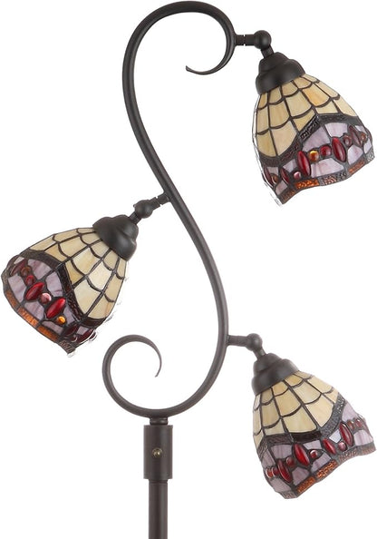 JONATHAN Y JYL8013A 70.5" Traditional Tiffany Style Floor Lamp, Bronze 3-Light Tree Standing Lamp for Living Room, Bedroom, Office with Multi-Color Stained Glass Shades, 3 LED Bulbs Included