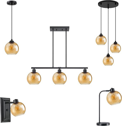 3 Pack 6.3 Inch Seeded Amber Glass Lamp Shade Pendant Ceiling Chandelier Wall Sconce Light Replacement Glass Shade Fixture Over Sink Kitchen Island