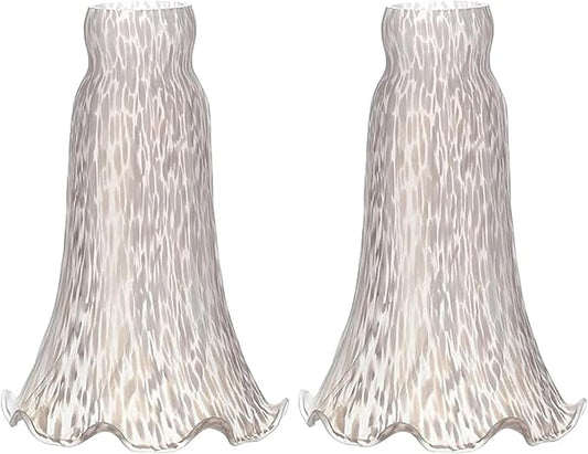 Lily Flower Glass Lampshade Replacement, 2 Pack,Tulip Style Table Floor Lamp Shade Replacement 4.2" x 4.2" x 6.7" (White)