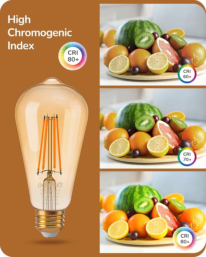 EDISHINE 12 Pack Vintage LED Edison Bulbs 8W Equivalent 60W, ST64 Dimmable Led Light Bulbs, 700LM 2200K Amber Warm Light E26, Decorative Antique LED Filament Bulbs for Home and Commercial, UL Listed