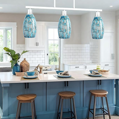 Oval Glass Lamp Shade for Pendant Lights, Blue Glass Lampshades Cover Replacement for Kitchen Island Hanging Ceiling Chandelier, 7.64x4.71" with 1.65" Fitter, Light Bulb Fixture Cover 3 Pack