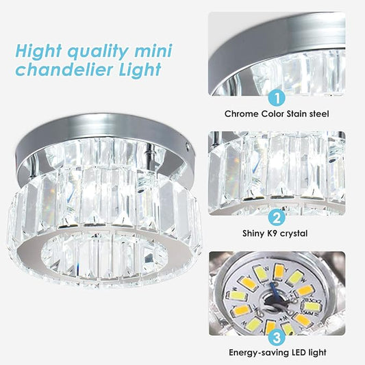 CLAIRDAI Flush Mount Ceiling Light Fixture LED Mini Chandeliers with Crystals Hallway Light Mini Modern Crystal Chandeliers Bedroom Chandelier for Bathroom Kitchen Office