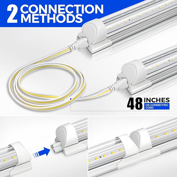 Barrina LED Shop Light, 4FT 40W 5500LM 5000K Daylight White with Reflectors, V Shape, Clear Cover, Linkable with Plug, T8 LED Tube Lights