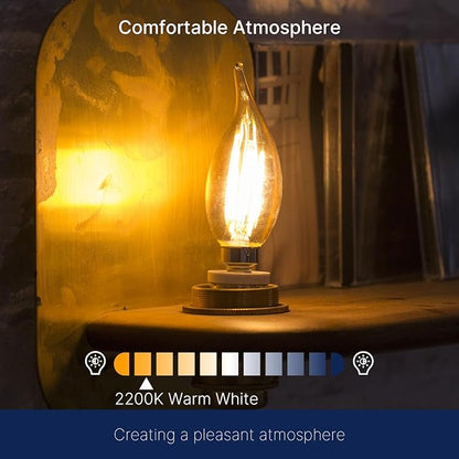 FLSNT CA11 E26 LED Candelabra Bulbs, Dimmable LED Chandelier Light Bulbs, 40W Equivalent, 2200K Warm White Light, 330LM, Amber Glass Finishing, 24 Pack UL,CA65 Listed.