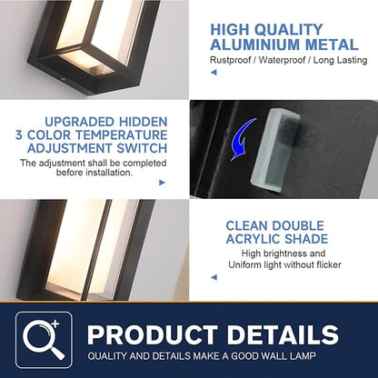 4 Pack Outdoor Wall Lights Exterior/Interior LED 24W Adjustable 3-Color 2100LM IP65 Sconces Lights Waterproof Modern Outdoor Porch Lighting Fixtures Aluminum Wall Lights Compatible with Dimmers