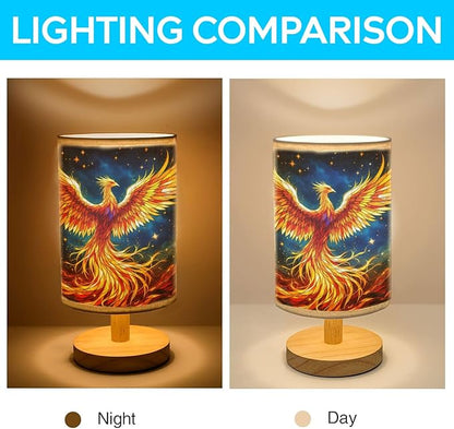Phoenix Table Lamp LED 3-Color Pressed Bedside, Phoenix Shade Lamp with Wood Base for Bedroom Living Room Desk Office TL01