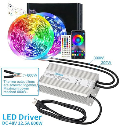 LED Driver 48V600W Waterproof Power Supply AC90-130V to DC48V12.5A Low Voltage Converter IP67 Transformer Suitable for Indoor and Outdoor LED Lighting and Any 48V DC Device