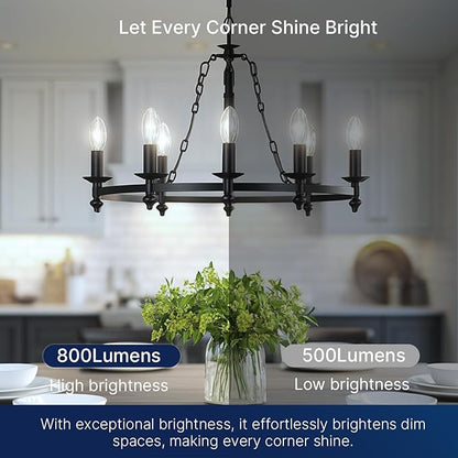 FLSNT 100W Equivalent Candelabra LED Bulbs 5000K Daylight, Dimmable LED Chandelier Light Bulbs for Dining Room, Living Room, Porch, 800LM, E12 Base, 12 Pack UL,CA65 Listed.