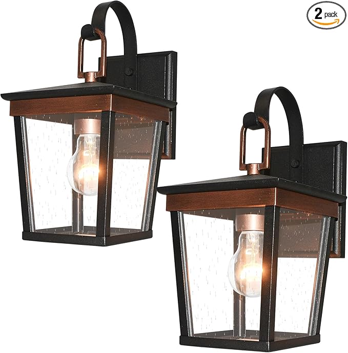 ALVIME Outdoor Wall Light Fixtures, 11 Inch 2 Pack Copper Waterproof Outdoor Sconce Lights, Exterior Wall Lanterns, Porch Outside Lighting for Entryway, Backyard, Patio, E26 Base, Clear Seeded Glass