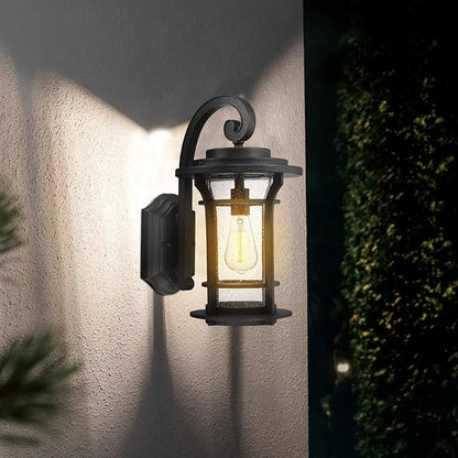 18‘’ Outdoor Exterior Wall Lantern Sconce Modern Farmhouse Wall Fixtures Lantern Porch Light Wall Mount Lighting Black Finish with Sended Glass for Outdoor Front Door, Garage, Patio