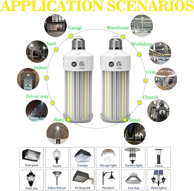 NS LED Corn Light Bulbs 9000 Lumens Super Bright (600W Equivalent), A19 60W E26 5000K Daylight, Energy Saving 90%, Non-Dimmable (1-Set)-for Home Workshop