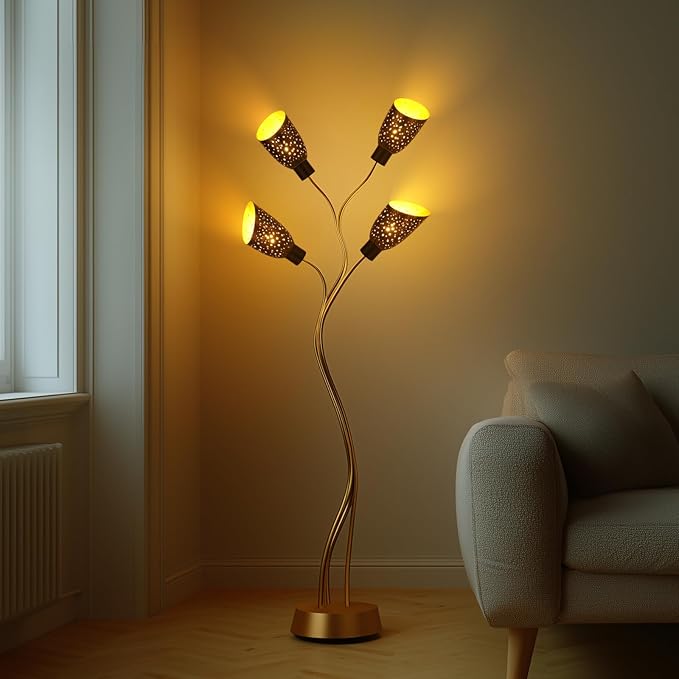 Metal Small Cut Corner Lamp Shade Laser Star Bevel Floor Lampshade Bronze Outside And Gold Inside 4.4" Top X 5.9"Height (2 Pcs)