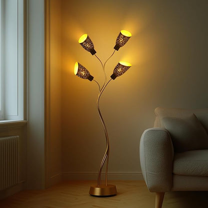 Metal Small Cut Corner Lamp Shade Laser Star Bevel Floor Lampshade Bronze Outside And Gold Inside 4.4" Top X 5.9"Height (2 Pcs)