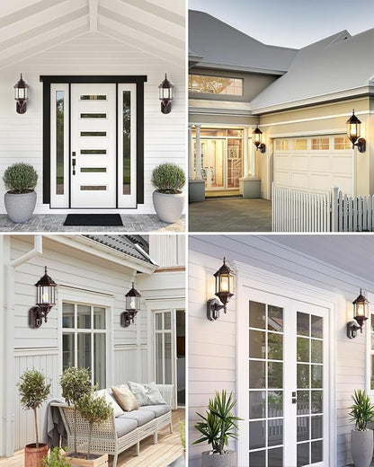 Redluck Motion Sensor Outdoor Lights, 2 Pack 16 inch Dusk to Dawn Outside Porch Lights, Waterproof Anti-Rust Aluminum Outdoor Wall Lights for House, Garage, Front Door, Antique Black and Bronze Gold