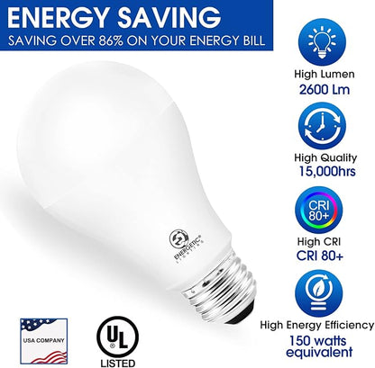 6 Pack Super Bright Light Bulb 150 Watt Equivalent A21 LED Light Bulb, Daylight 5000K, 2600 High Lumens LED Bulb, E26 Base, Non-Dimmable, UL Listed