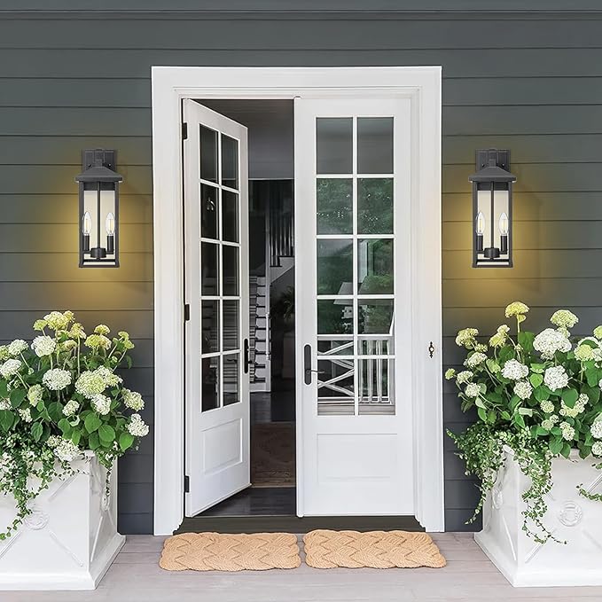 Darkaway Outdoor Wall Lights for House, Exterior Lighting Fixtures Wall Mount Porch Lights Waterproof Outdoor Sconce Lights with Clear Glass for Patio Hallway Garage E12 Socket