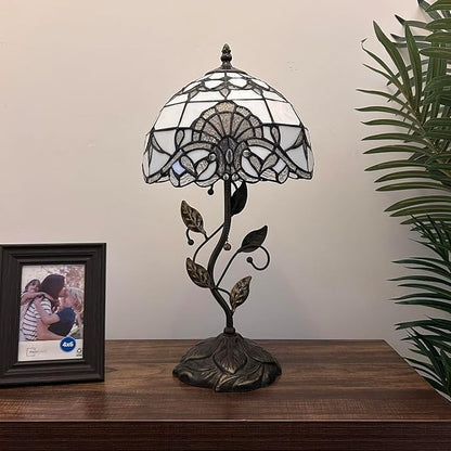 White Stained Glass Table Lamp Baroque Style Lavender Included LED Bulb for Living Room Bedroom Bedside 10" W*10" D*20" H