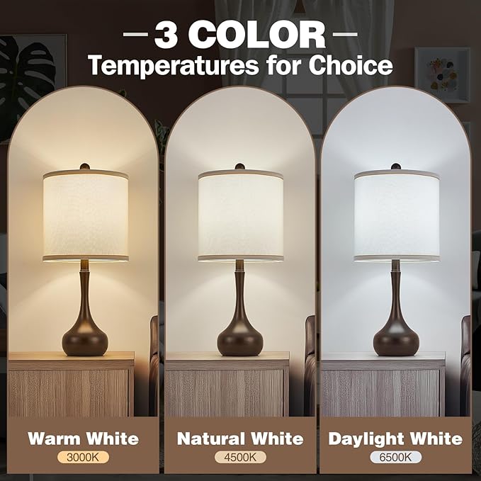 23" Farmhouse Table Lamp Set of 2, Brown Metal Modern Bedside Lamps for Living Room, 3 Color Temperature Rustic Table Lamps for Bedroom, Night Stands, Dorm,Office, Home Décor (Bulb Included)