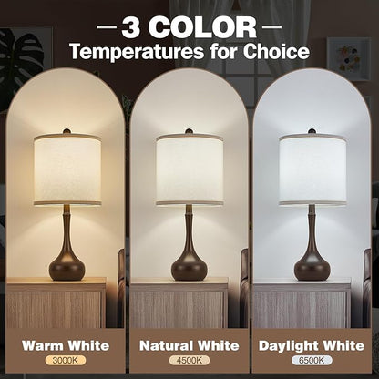 23" Farmhouse Table Lamp Set of 2, Brown Metal Modern Bedside Lamps for Living Room, 3 Color Temperature Rustic Table Lamps for Bedroom, Night Stands, Dorm,Office, Home Décor (Bulb Included)
