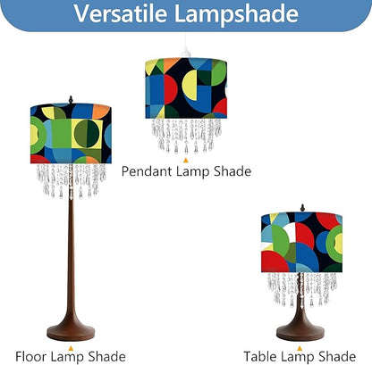 Modern Geometric Lamp Shade with Acrylic Bead Droplets, Colorful Pop Pattern Light Shade for Ceiling Pendant Table & Floor Lamps, Artistic Retro Decor, 11.8in