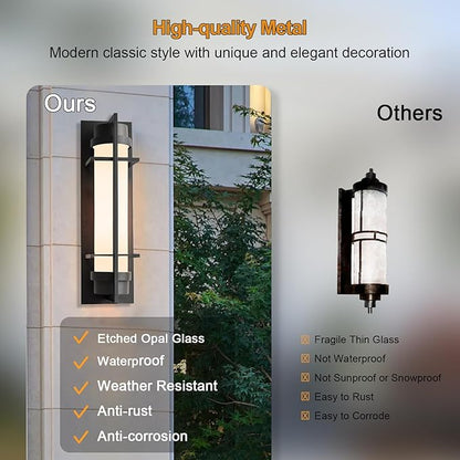 ALVIME Outdoor Wall Sconce, 15 inch Matte Black Exterior Lighting Fixtures, Waterproof Modern Outdoor Wall Light, Outside Sconce Lights for House, Entryway, Patio, Garage, E26 Base&Etched Opal Glass