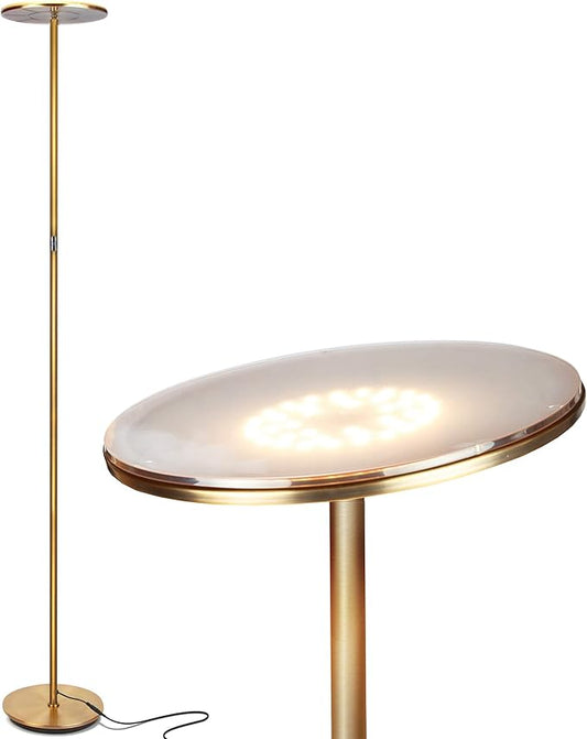 Brightech Sky Flux Dimmable LED Floor Lamp – Super Bright Floor Lamp with 3 Light Modes for Living Room, Office – Torchiere Standing Touch-Lamp, Tall Torch Lamp for Bedroom & Reading - Brass