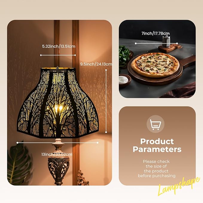 Metal large Antique Color Lamp Shade, gothic rustic lamp shade,modern black 8-Petal Lotus Design lamp shades,5.32" Top Diameter, 13" Bottom Diameter, 9.5" Height, Etched Forest Pattern