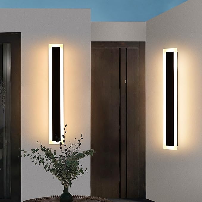 Mikeru 2Pack 31.4inch Modern Outdoor Exterior Wall Light, 3000k/4500k/6000k 3 Colors Switchable Large Outdoor Fixture Wall Mount, Ip65 Waterproof Modern Long Porch Light, Hardwired (Width: 5.5inch)
