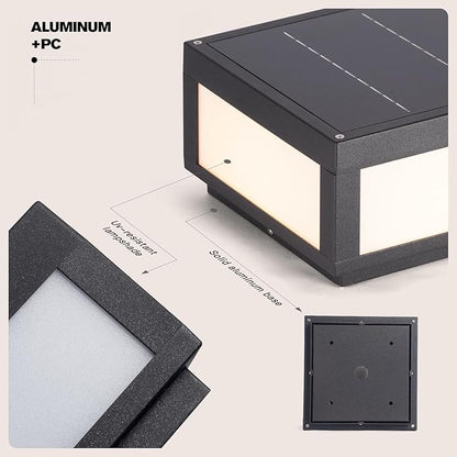 9.84" Solar Post Lights, 3000K LED Solar Pillar Lights Outdoor, IP54 Waterproof Outdoor Lamp Post Light, Dusk to Dawn Column Lighting for Posts Fence Outside Entrance Yard Patio Driveway