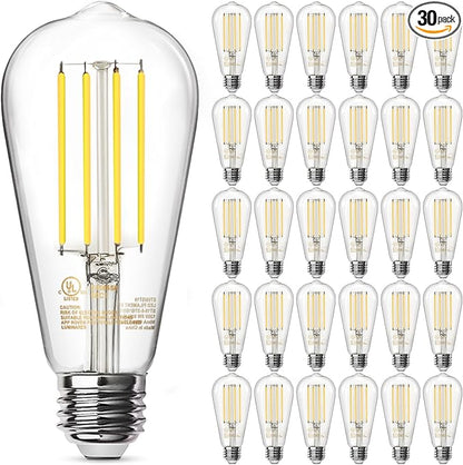 TJOY 30 Pack E26 Base Vintage LED Edison Light Bulbs, 60W Equivalent Dimmable, 4000K Natural White, 8W ST58 LED Filament Bulbs, 800Lumens, CRI80+, Antique Glass Style for Home, Bedroom, Farmhouse