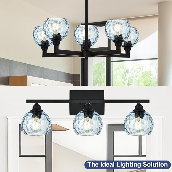3 Pack Fixture Replacement Globe Shade, 6 Inch Diameter, E26 Base Blue Hammered Glass, Glass Globe Lampshade Cover for Pendant Chandelier Vanity Light No Hardware