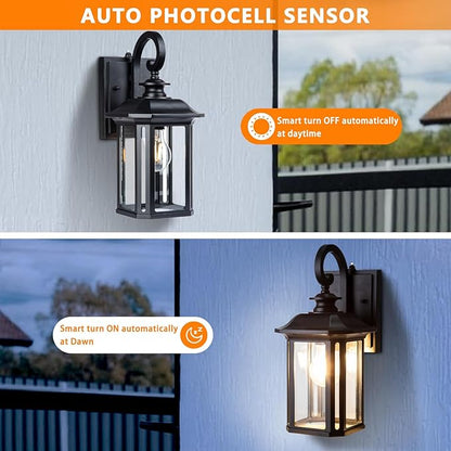 JYZ Dusk to Dawn Outdoor Wall Lighting, Exterior Porch Light Fixture, Waterproof Outdoor Wall Mount Lantern, Classic Black Sconce Lamp Outside for House Doorway Garage Patio Yard