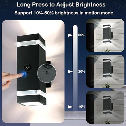 Dusk to Dawn Motion Sensor Porch Light with 3 Lighting Modes, Modern Up Down Wall Sconce with GU10 Bulbs, Heavy Aluminum Exterior Light Fixtures for Entryway, Patio, Garage,ETL Listed