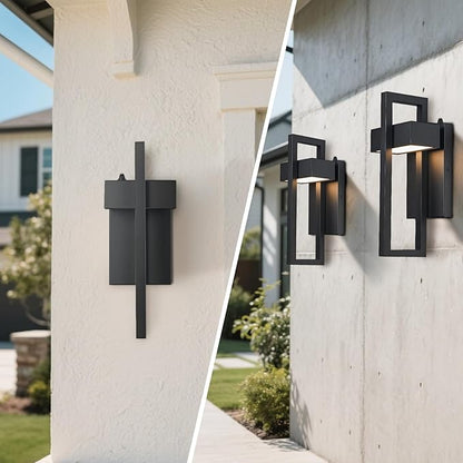 LED Outdoor Wall Lights Dusk to Dawn Outdoor Lighting, Modern Exterior Lighting Fixture Matte Black Outdoor Wall Sconce 3000K Integrated Outside Wall Mount Lights for Porch Garage