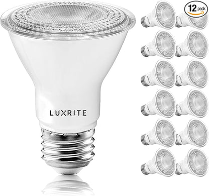 LUXRITE 12 Pack PAR20 LED Bulbs, 50W Equivalent, 4000K Cool White, Dimmable LED Spotlight Bulb, Indoor Outdoor, 7W, 500 Lumens, Wet Rated, E26 Standard Base, UL Listed