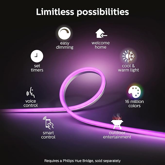 Philips Hue Outdoor 16-Foot Smart LED Light Strip - White and Color Ambiance - 2 Pack - Requires Hue Bridge - Weatherproof - Control with Hue App - Works with Alexa, Google Assistant and Apple HomeKit