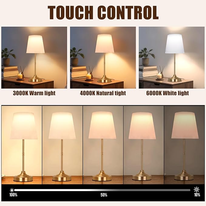 Portable Cordless Table Lamp 5200mAh Rechargeable Battery Powered Lighting, Three Color Dimmable Light, Fabric Shade Desk Lamp for Dining Room, Bedroom, Bedside, Bar, Night Light, Balcony