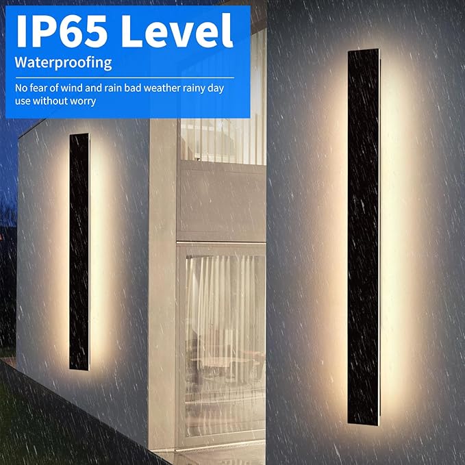 Mikeru Upgraded 2 Pack 71" Modern Outdoor Wall Sconce, 4.3" Wide IP65 Waterproof Exterior Light Fixtures Cover US Junction Box, 3000K/4500K/6000K 3-Color Temp LED Porch Lights for Garage, Patio