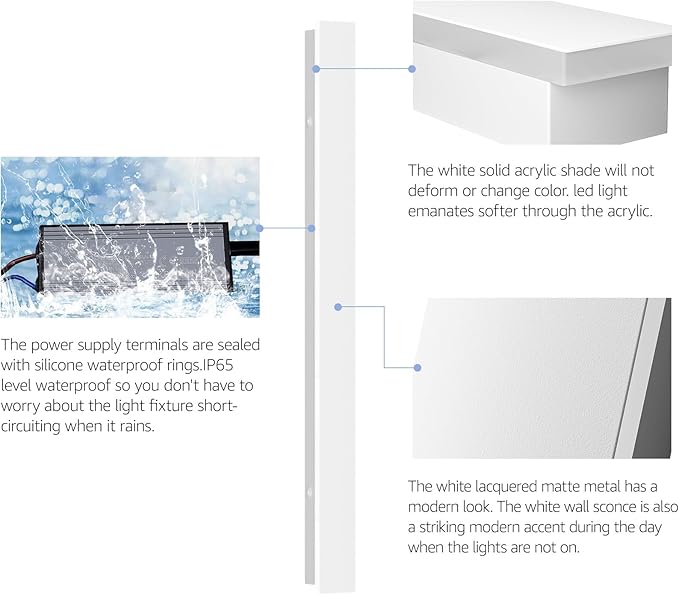 2 Pack 24inch Long Outdoor White Wall Lights 20W 3000K Modern Porch Lights Acrylic Waterproof IP65 Exterior Wall Light Fixtures for House Patio Porch Courtyard (White)