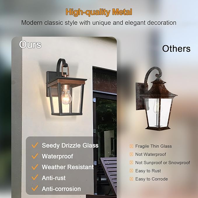 ALVIME Outdoor Wall Light Fixtures, 11 Inch 2 Pack Copper Waterproof Outdoor Sconce Lights, Exterior Wall Lanterns, Porch Outside Lighting for Entryway, Backyard, Patio, E26 Base, Clear Seeded Glass